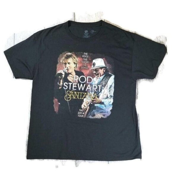 Rod Stewart & Santana 2014 Tour T-Shirt Size L Back Splash Black - Picture 1 of 4